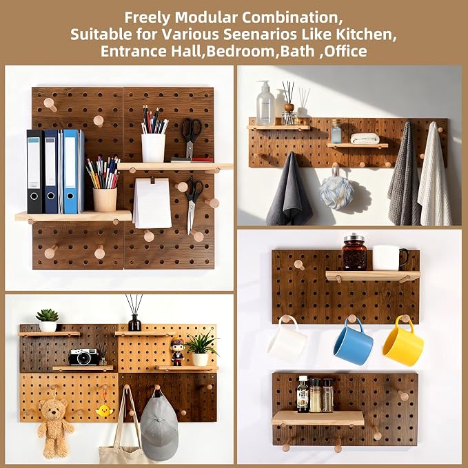 Brown Wood Pegboard Modular Display Wooden Pegboard Combination Wall Organizer - Image 7