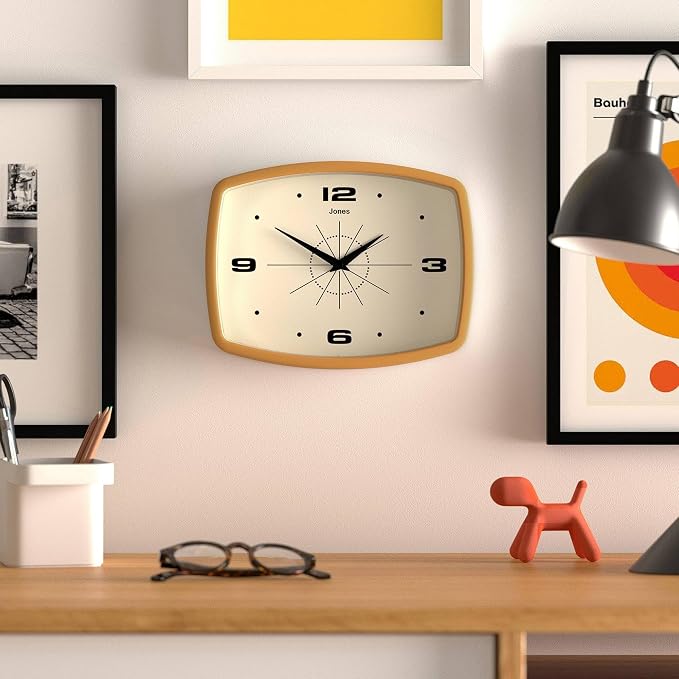 JONES CLOCKS® Movie wall Clock | Retro Rectangular Clock | 10 inch | Mustard - Image 3