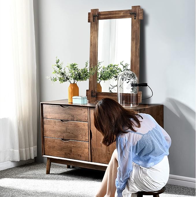 MeMoreCool 36x24 Farmhouse Rustic Wood Framed Bathroom Mirror, 24x36 Inch Wall - Image 8