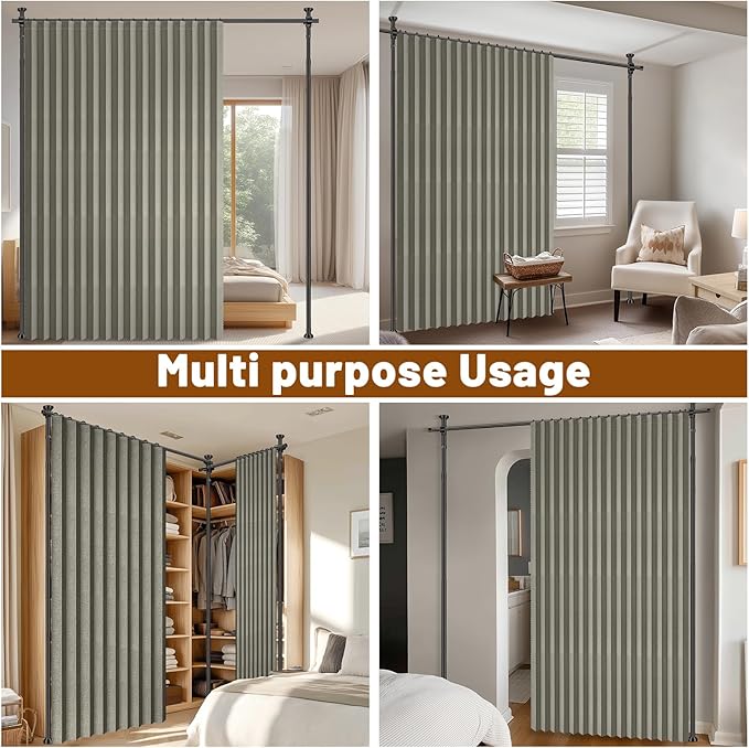 100% Blackout Room Divider Curtains Sets Grey W100 x L84 in 1 Panel No Drill - Image 5