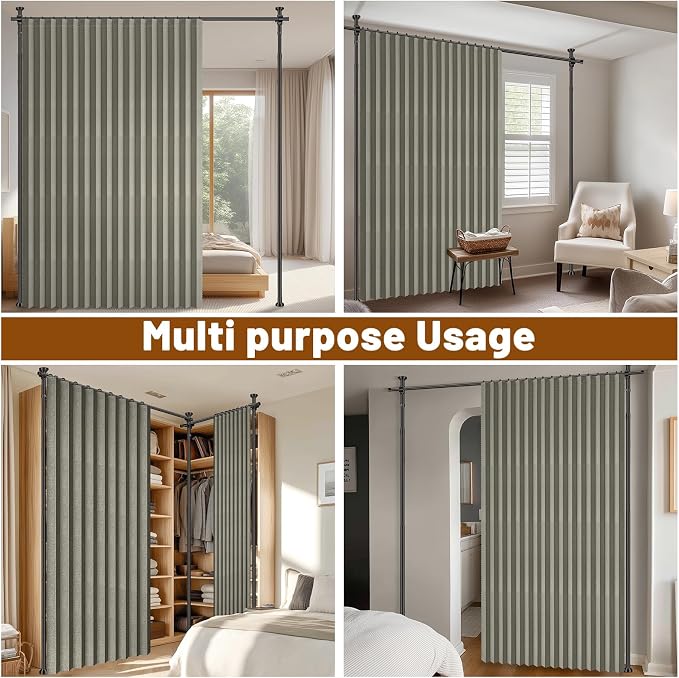 100% Blackout Room Divider Curtains Sets Grey W100 x L96 in 1 Panel No Drill - Image 7