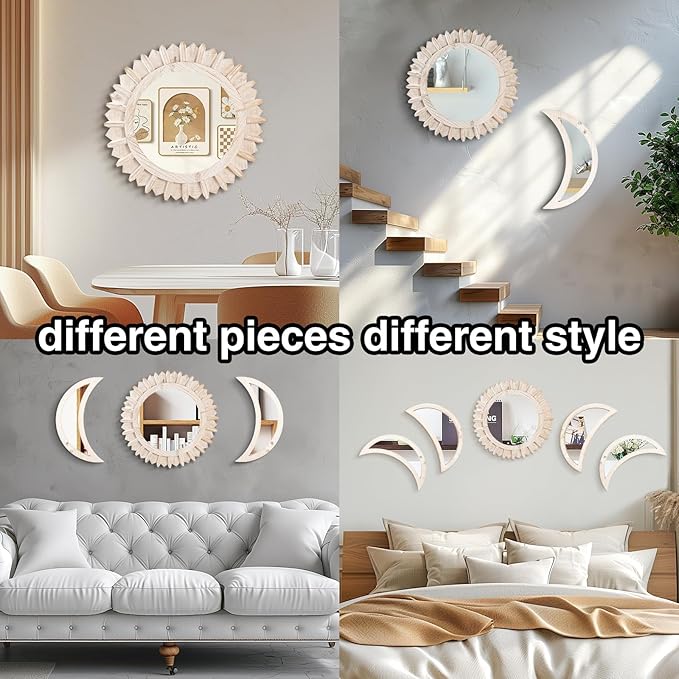 WAKOSAN Wall Mirror, Moon Phase Mirror Set, Wall Decor - Image 6
