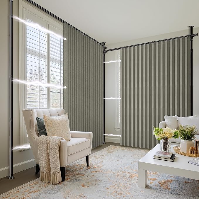 100% Blackout Room Divider Curtains Sets Grey W100 x L96 in 2 Panels No Drill - Image 9