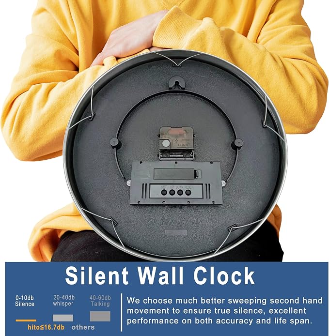 HITO 14 Inch Silent Wall Clock Battery Operated - Image 5