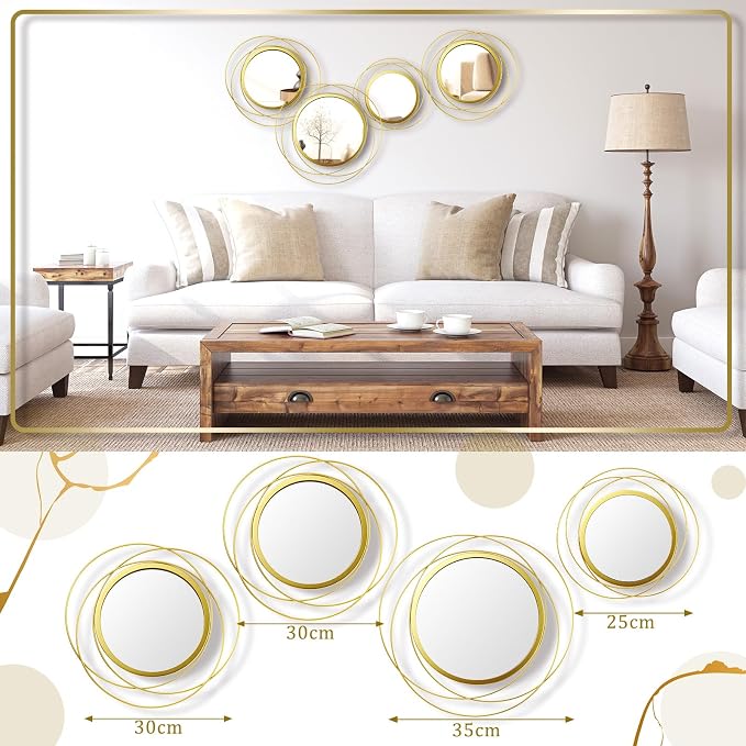 Hicarer 4 Pcs Decorative Wall Mirror Round Modern Circle Mounted Mirror Metal - Image 3