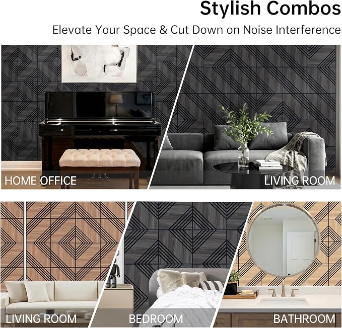 Mollywell Acoustic Panels, PVC Wood-Grain Decor, 12x12 Inch Carved Pattern - Image 6