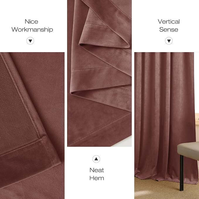NICETOWN Wild Rose Velvet Curtains, Rod Pocket Velvet Drapes, Media Movie - Image 6