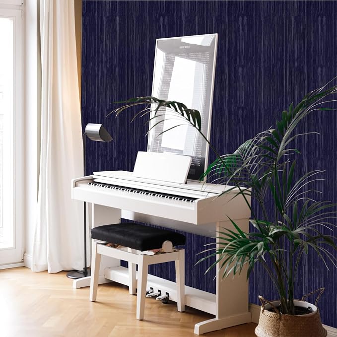 Navy Blue Grasscloth Peel and Stick Wallpaper Vintage Texture Removable - Image 4