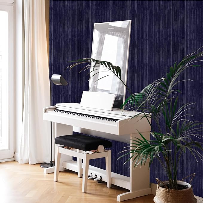 Navy Blue Grasscloth Peel and Stick Wallpaper Vintage Texture Removable - Image 4