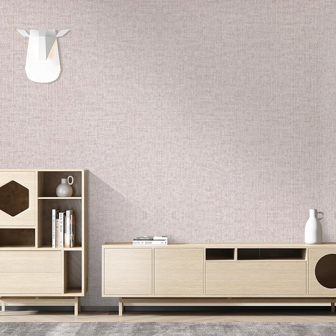 Beige Grasscloth Peel and Stick Wallpaper, Modern Textured Fabric Linen Vinyl - Image 4