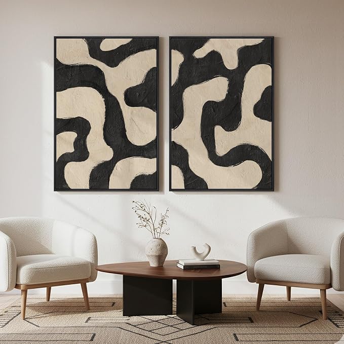 Framed Abstract Beige Black Wall Art - Image 8