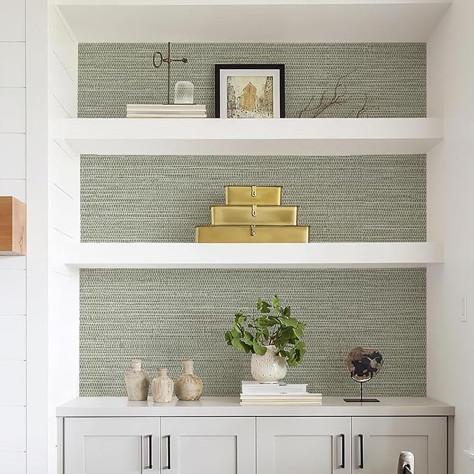 Simon&Siff Textured Grasscloth Peel and Stick Wallpaper 17.7"x197" Neutral Faux - Image 5