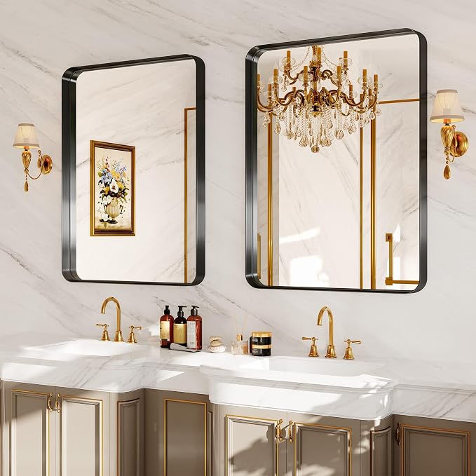 Black Bathroom Mirrors for Over Sink, 24X36 Inch Matte Metal Framed Vanity - Image 8