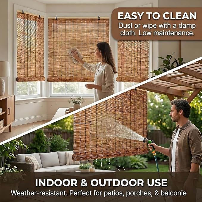 Outdoor Bamboo Roller Blinds, Retro Breathable Reed Shades - Image 2