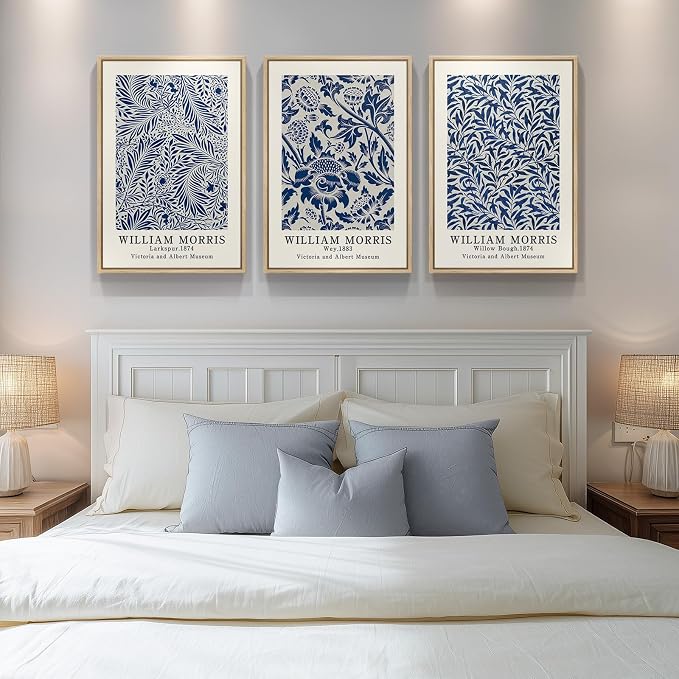 Framed Large William Morris Wall Art Set of 3, Vintage Blue Botanical Floral - Image 4
