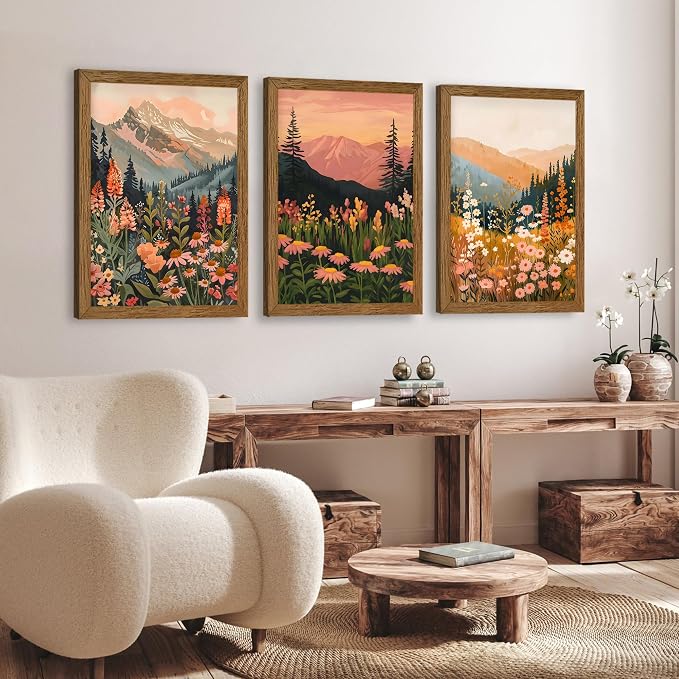 WRFON Botanical and Flower Canvas Wall Art, Framed Mountain Landscape Wall Art - Image 4