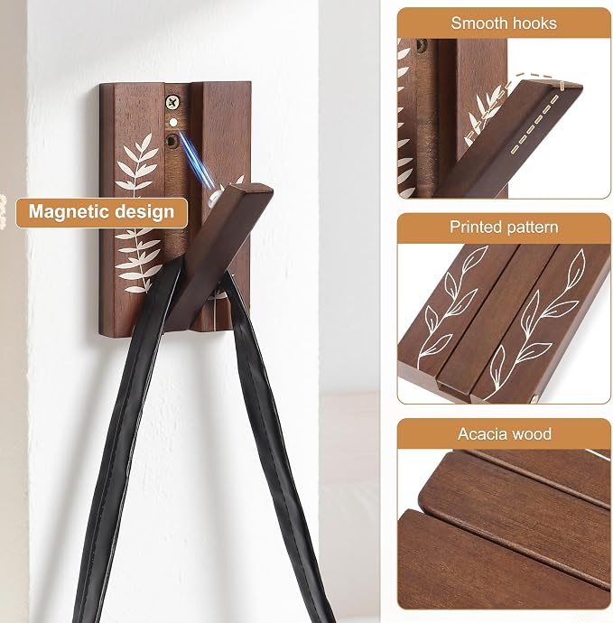 Rustic Folding Wall Hooks: Decorative Wooden Coat Hooks 2Pack Mounted - Image 6