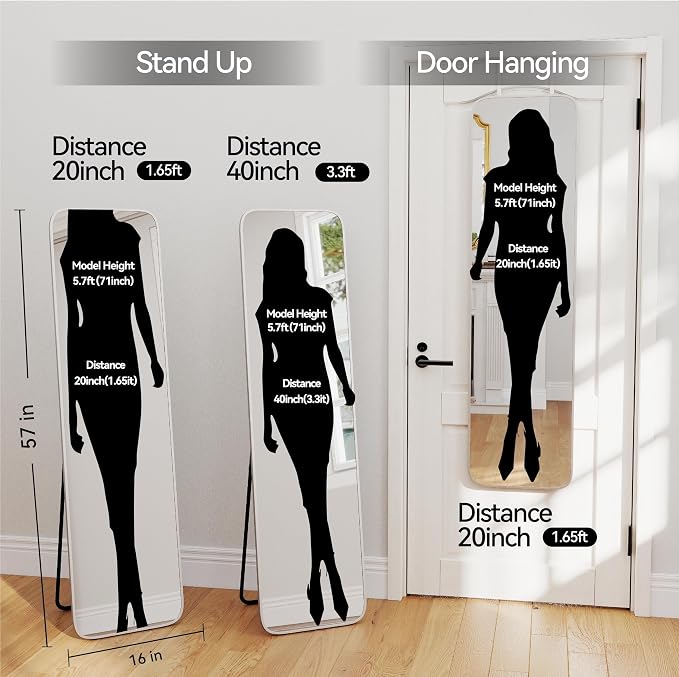 SCWF-GZ 57x16 Door Hanging Full Length Mirror, Floor Stand Wall Mounted Metal - Image 4