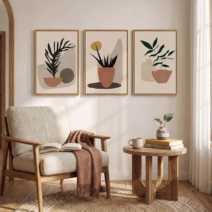 Framed Boho Botanical Canvas Wall Art Prints, Elegant Boho Plant Pictures - Image 6