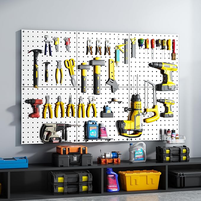 Peg Board, 6 Pack White Peg Board Panels, 50lbs Load Capacity Each, Pegboard - Image 3