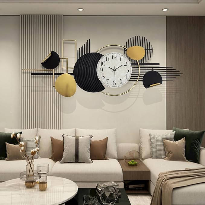 ERMOFAV Metal Wall Art, Abstract Modern Creative Geometric Round Art Decor 56" - Image 3