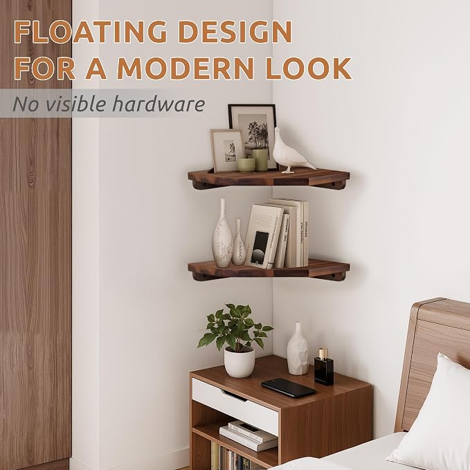 Demigo Hexagon Corner Floating Shelves Wall Mount – Solid Acacia Wood - Image 5