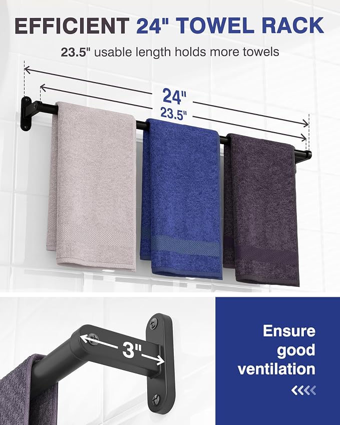 Powools Matte Black Towel Rack for Bathroom - Image 2
