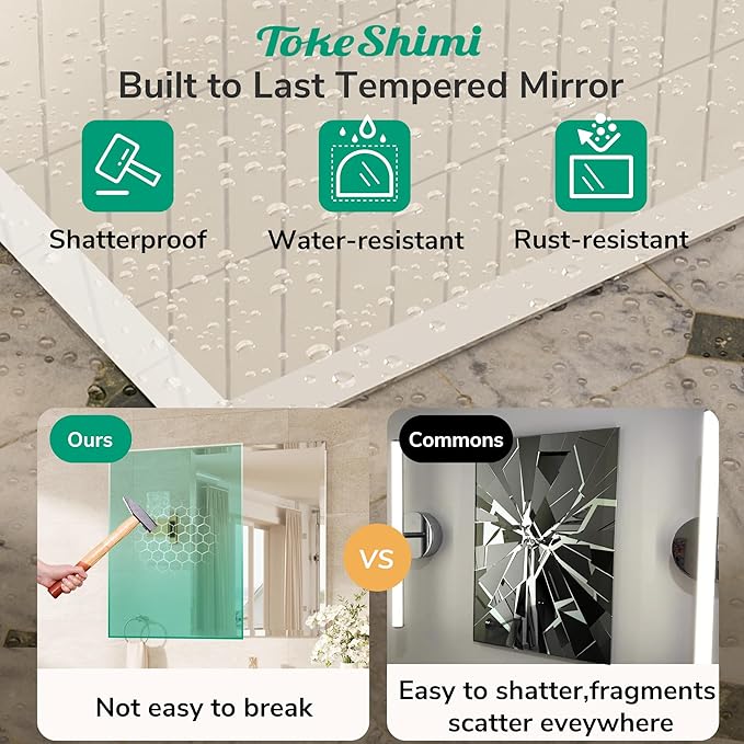 TokeShimi 24x32 Beveled Bathroom Mirror Frameless, Tempered Rectangle Bathroom - Image 3