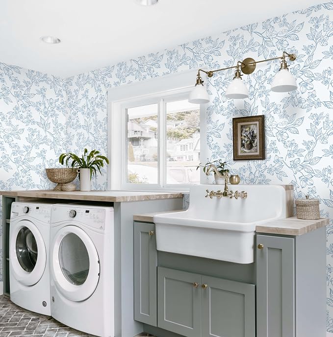 Ismoon Peel and Stick Wallpaper Blue and White Contact Paper Modern Flroal Wall - Image 7