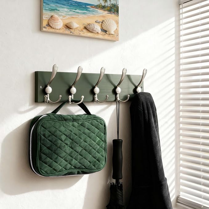 SKOLOO Creations Forest Green Solid Wood Wall Mounted Coat Rack, 5 Hooks - Image 5