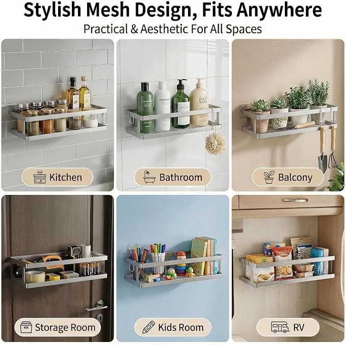 PUSDON 2-Pack Minimalist Shower Caddy Wall Mount, Open Frame Bathroom Shelf - Image 4