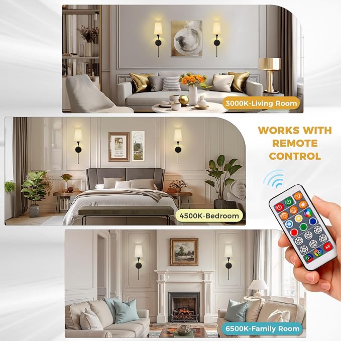 DORESshop Battery Operated Wall Sconce Set of 2, Wireless Wall Light Easy to - Image 5