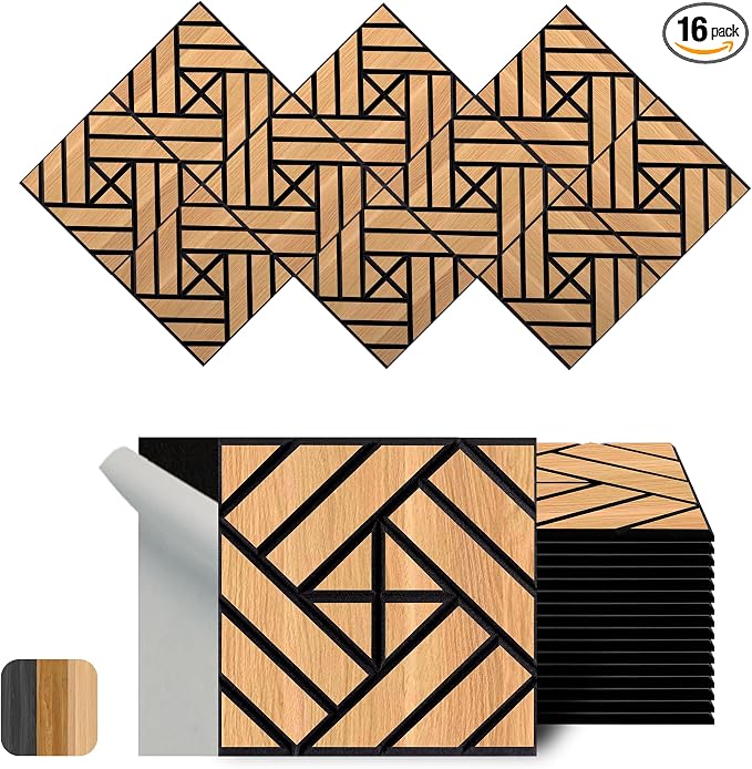 WoveN SounD Artisan Acoustic Wall Panels, 16 Pack 12x12 Inch, PVC Wood Grain by WovenSound
