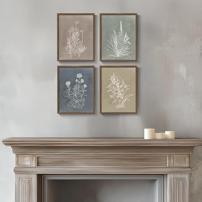 Boho Framed Botanical Wall Art for Bathroom Decor, 4 Piece Rustic Floral Canvas - Image 5