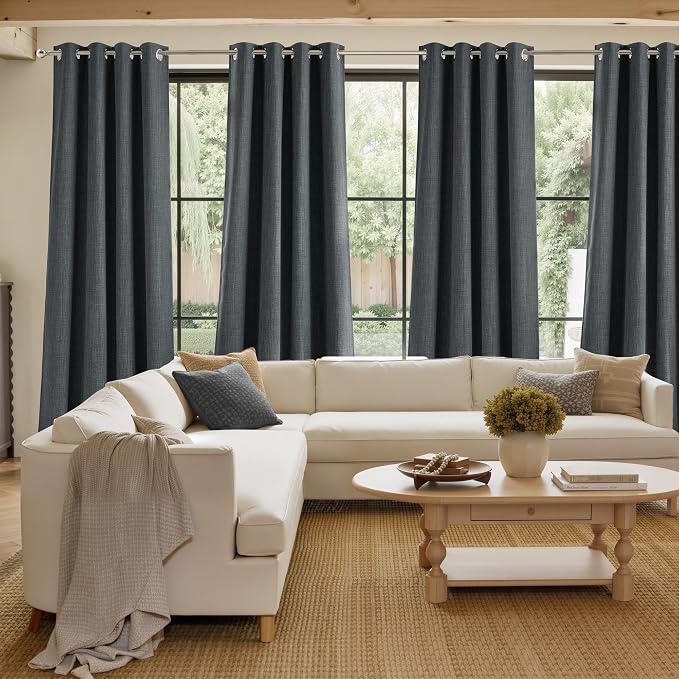 NICETOWN Short Faux Linen Charcoal Gray Blackout Curtains 63 inches Long - Image 4