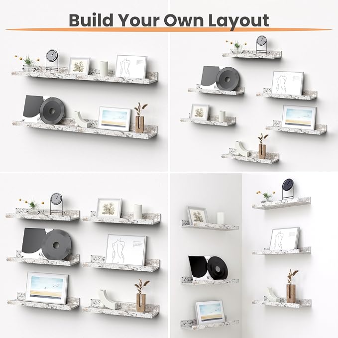 upsimples Floating Shelves for Wall, Wall Shelves for Decor Storage Set of 6 - Image 4