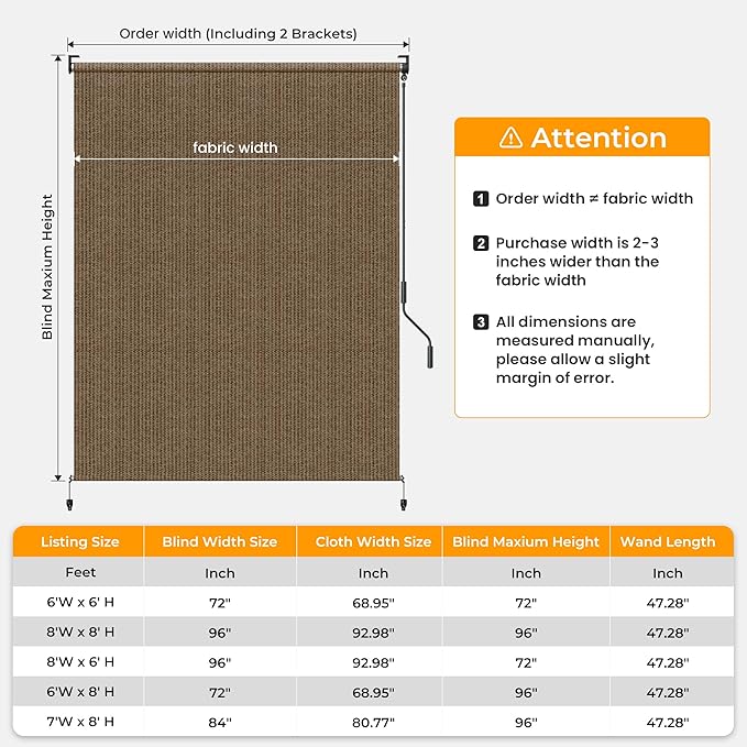 HOMEDEMO Outdoor Roller Shades for Patio, Sun Roller Shade Cloth Roll Blinds - Image 5