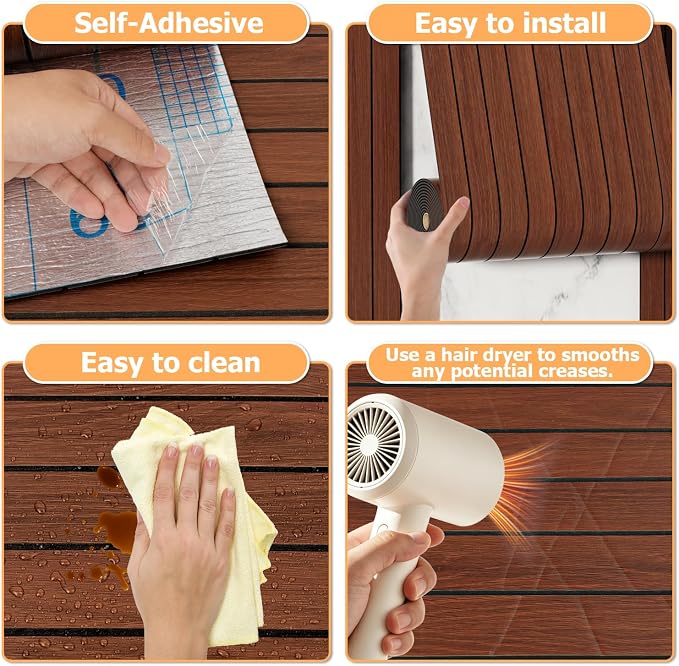 Arthome Peel and Stick Slat Wall Panels 15.7 "x120, Self-Adhesive PVC Wood - Image 6