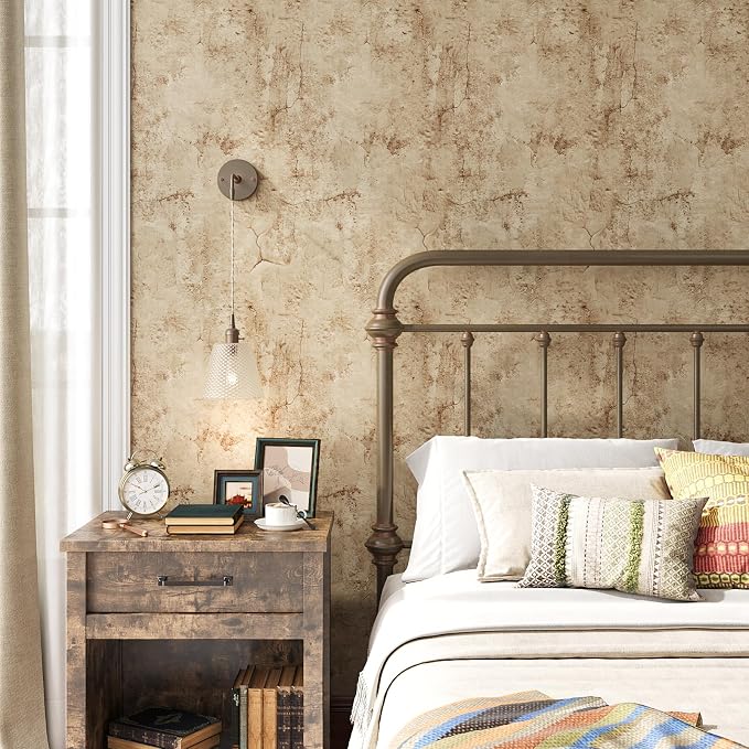 VEELIKE Grunge Cracked Concrete Wallpaper Peel and Stick 118''x32'' Wide Beige - Image 3