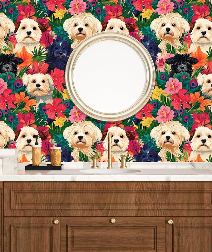 BOKEBEVE Colorful Wallpaper Peel and Stick Dogs Contact Paper Vibrant Bright - Image 2