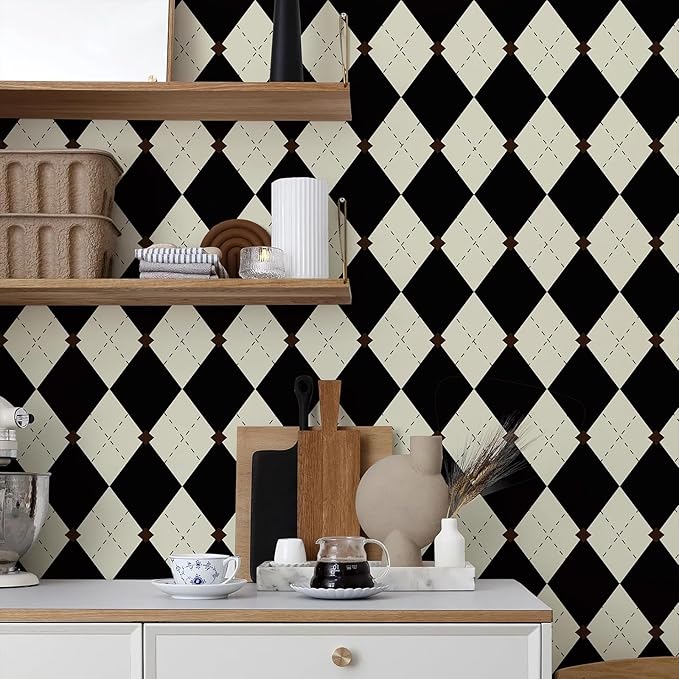 Simon&Siff Retro Checkered Peel and Stick Wallpaper Black and White Cream - Image 2