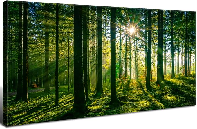 AIYISU Green Forest Canvas Wall Art Sunshine Forest Pictures Wall Decor Nature by HOME