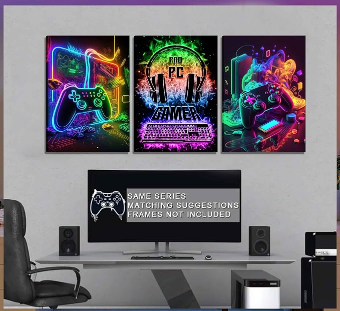3Pcs Cool Gaming Wall Art Retro Video Gamer watercolor Posters Pictures - Image 5