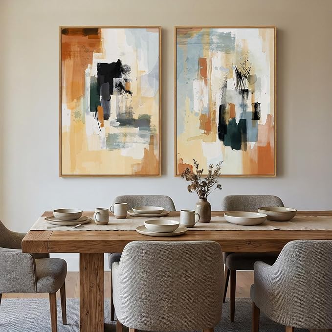 Large Framed Neutral Abstract Wall Art, Minimalist Colorful Pictures - Image 8