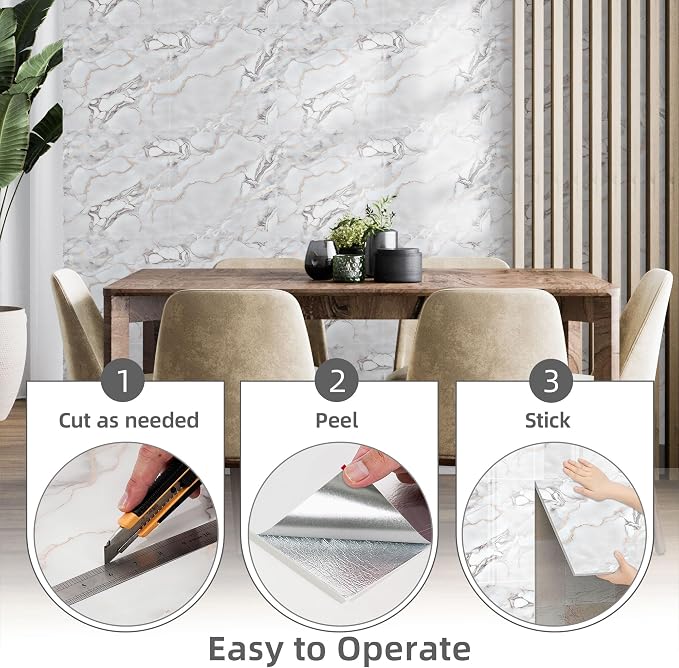 Vieshful 20pcs Peel and Stick Backsplash Tile，12"x12" Self Adhesive Marble Tile - Image 5