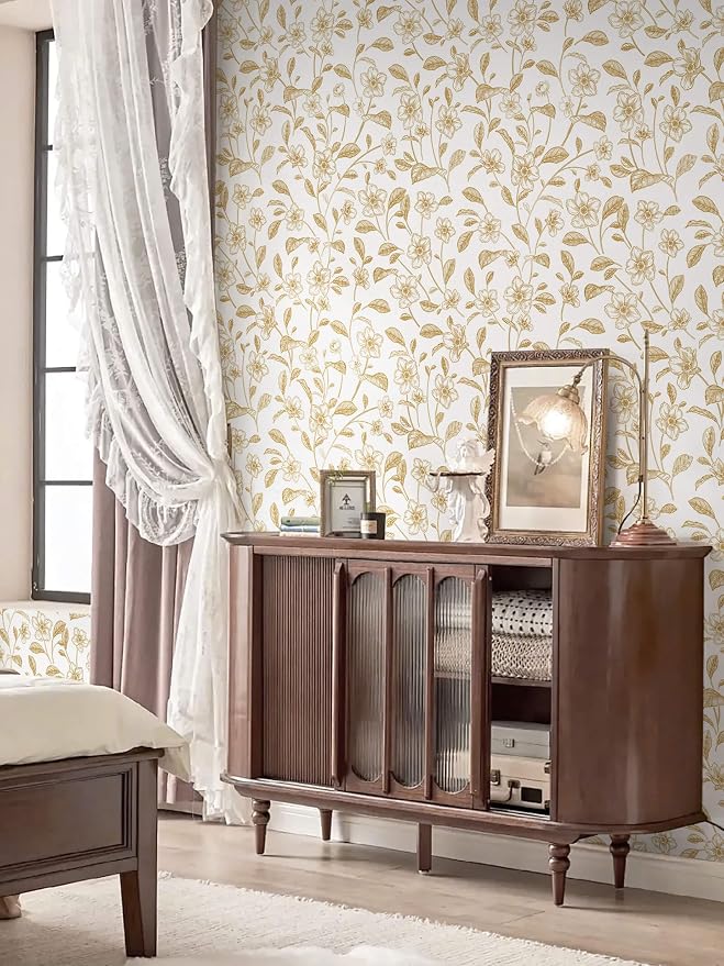 Heroad Floral Wallpaper Peel and Stick White and Gold Contact Paper Boho Peel - Image 8