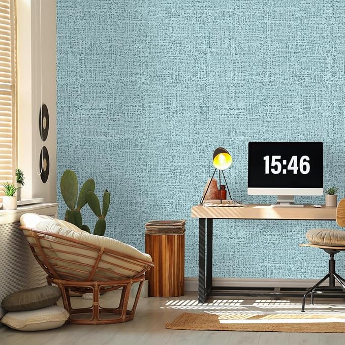 Teal Wallpaper Grasscloth Peel and Stick Wallpaper 17.7inch x 118.1inch Teal - Image 4