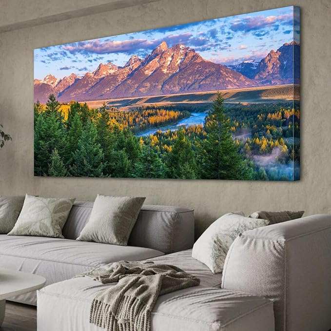 AIYISU Grand Teton Mountain Wall Art Sunset Nature National Park Posters Oxbow - Image 6