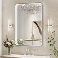 LED Bathroom Mirror with Lights, 24x32 Inch Brushed Silver Framed Lighted by FTOTI
