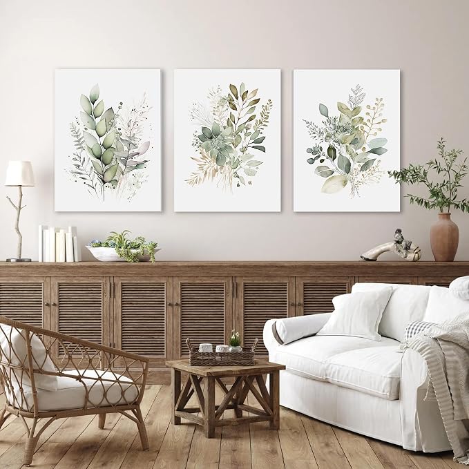 WRFON UnFramed Sage Green Botanical Wall Art Set of 3, Watercolor Eucalyptus & - Image 5